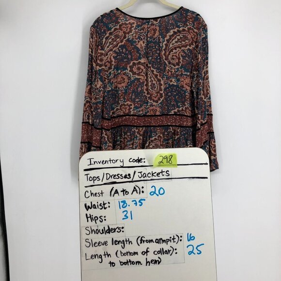 American Eagle Rustic colored Boho Retro Paisley Print Long Bell Sleeve Blouse M - Picture 15 of 16